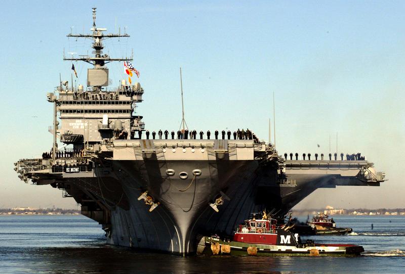 The aircraft carrier USS Enterprise returns from a six-month deployment February 29, 2004 at the Norfolk Naval Station in Norfolk, Virginia.